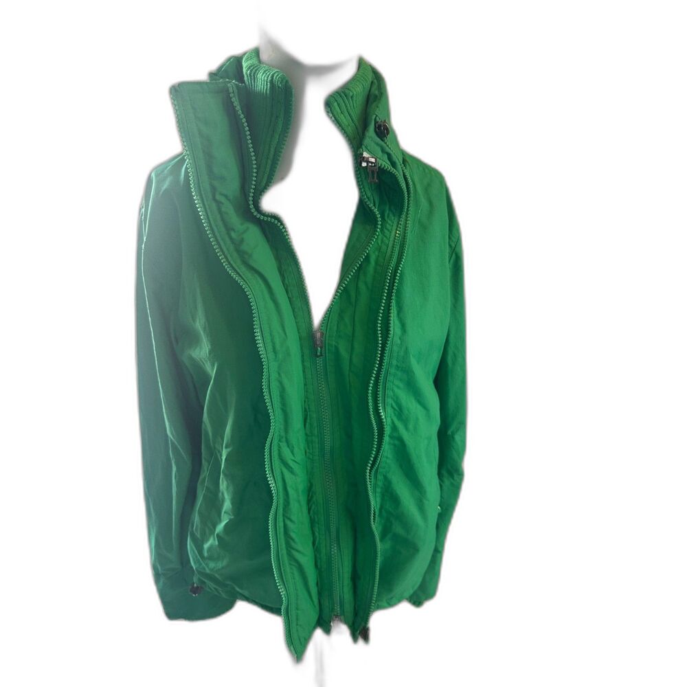 Superdry Windcheater Jacket Sz S Triple Zipper Wind Resistant Kelly Green AS IS